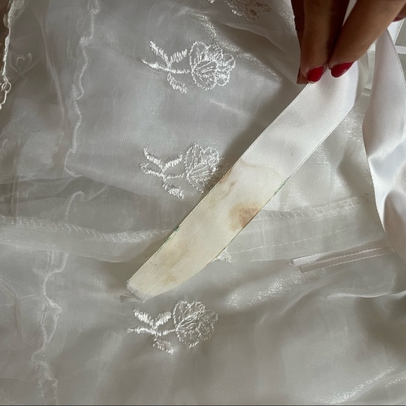 vintage baby girls white christening baptism dress with cap sleeves - Picture 10 of 11